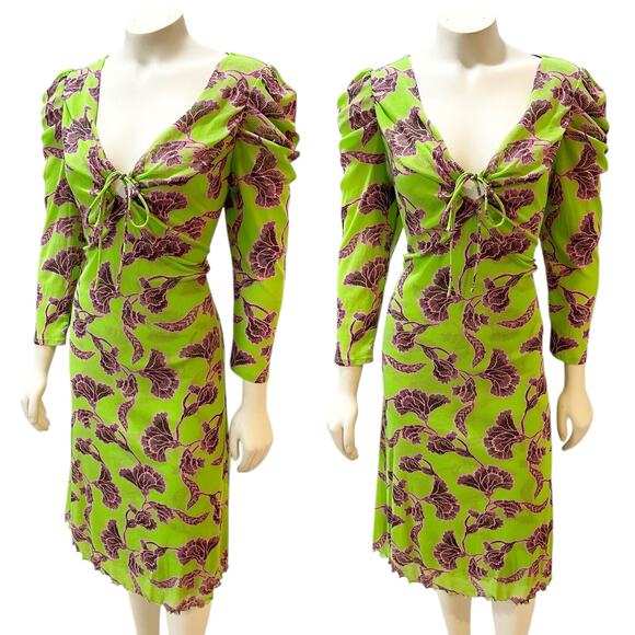 Diane Von Furstemberg Mesh Dress Sun Prairie Soft Green Large - Picture 1 of 8